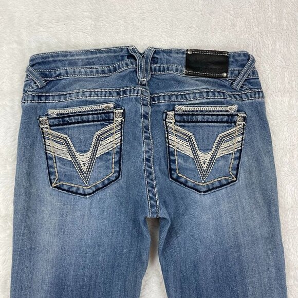 Vigoss Dublin Bootcut Jeans 28 Embroidered Pockets Mid-Rise Medium Blue Denim - Picture 3 of 9